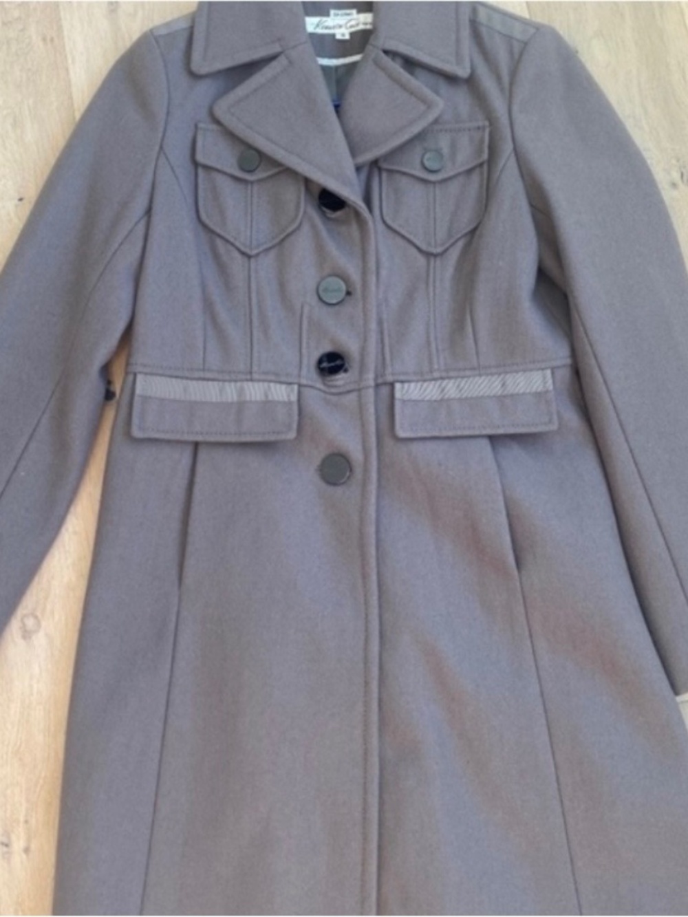 Kenneth Cole Military Style Midi Length Grey Coat